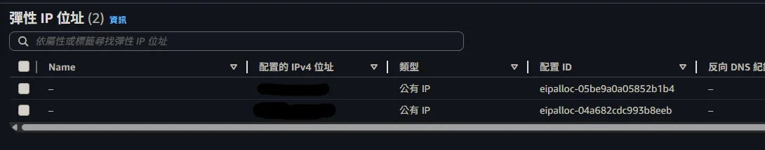 彈性 IP 列表
